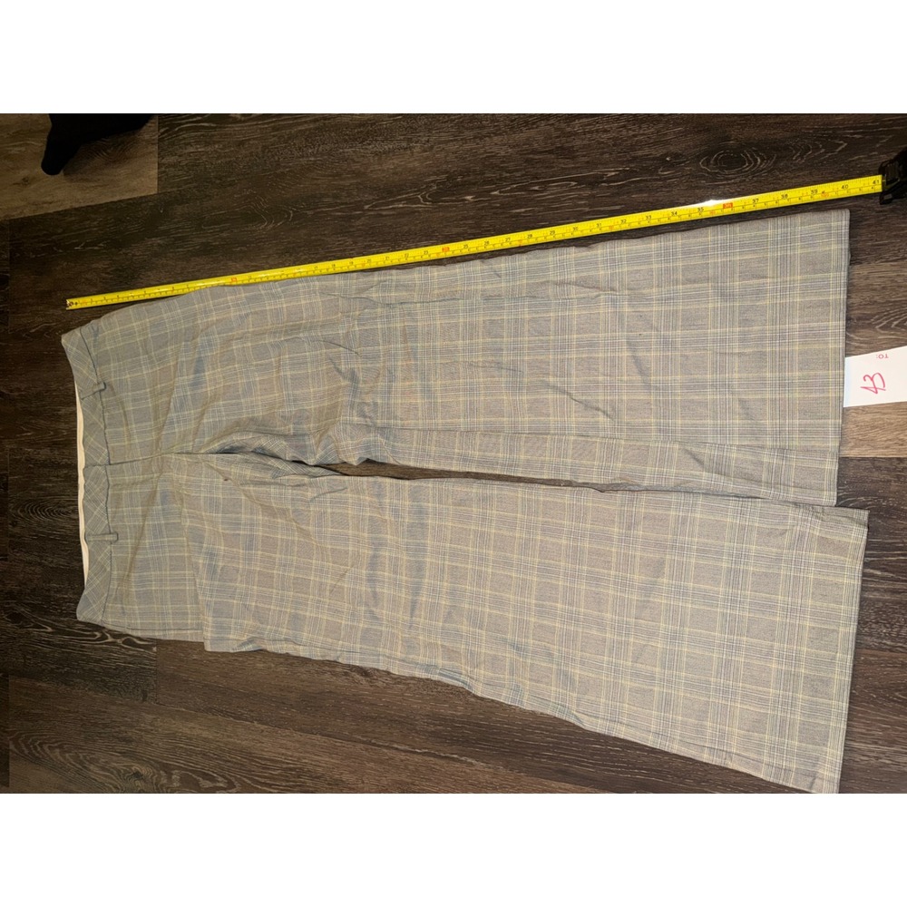Express Design Studio Editor Pants Blue Grey Glen Plaid Wide Leg Trouser 10R